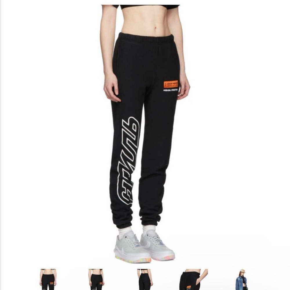 Heron Preston Black Joggers with White and Orange Accents